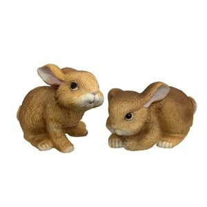 Homco Bunnies Set of 2 Figurines Vintage Brown Porcelain